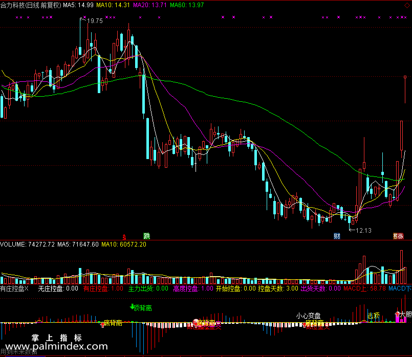 【通达信免费源码】有庄控盘指标副图 波段 短线 买卖点