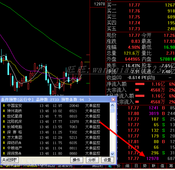 【通达信指标】大单异动-流通盘现手可调节参数预警指标公式