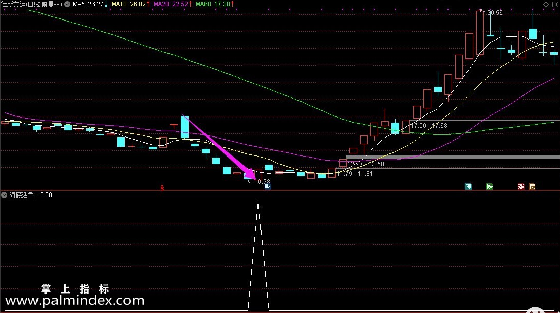 【通达信指标】海底活鱼-抄底指标，成功率较高，结合大盘，看盘能力副图选股指标公式