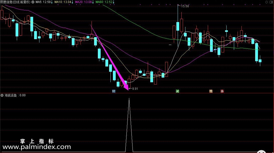 【通达信指标】海底活鱼-抄底指标，成功率较高，结合大盘，看盘能力副图选股指标公式