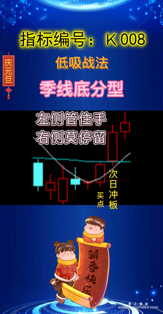 【通达信指标】季线底分型战法：左侧管住手，右侧莫停留，筑底时间有长短，形态高低各不同，盈利多少，持股是关键。（K008）