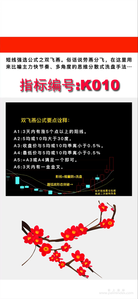 【通达信指标】双飞燕组合战法：俗话说劳燕分飞，在这里用来比喻主力快节奏、多角度的思维分散式洗盘手法（K010）